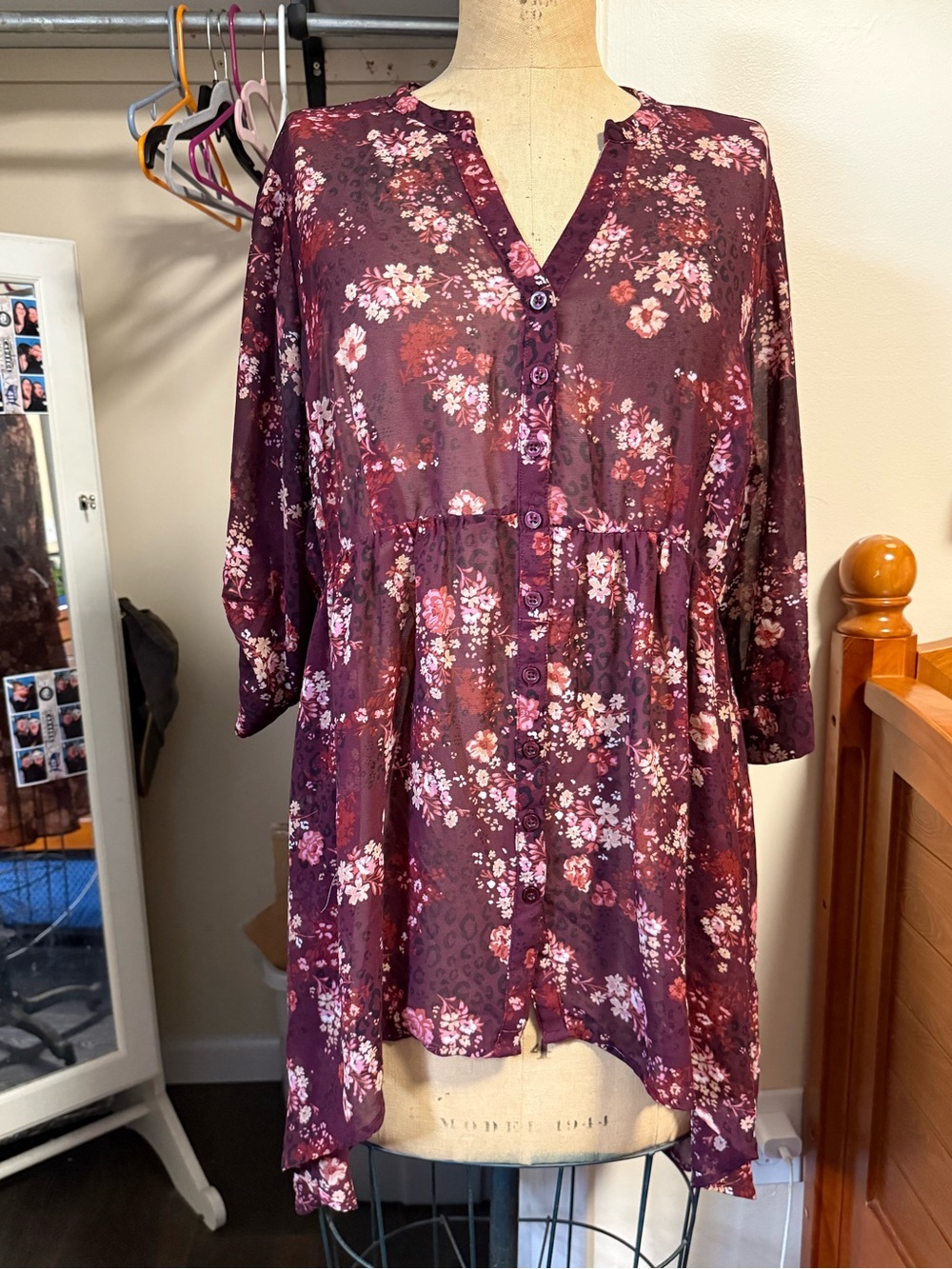 torrid Burgundy Floral High Low Button-Front Tunic